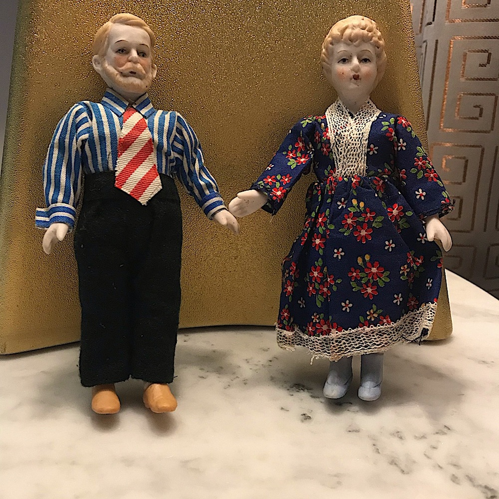Vintage Bisque Man & Woman Miniature Dolls